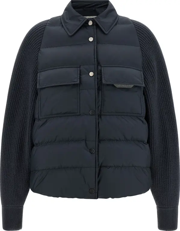 Blue Polyester Full-Length Jacket