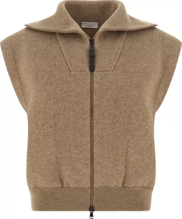 Beige Cashmere Sleeveless Jacket