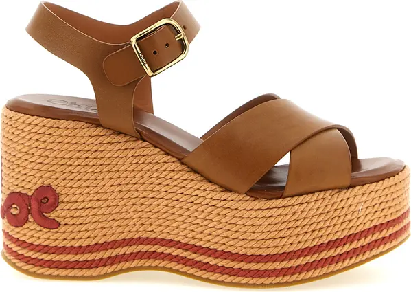 Brown Calfskin Wedge Sandals