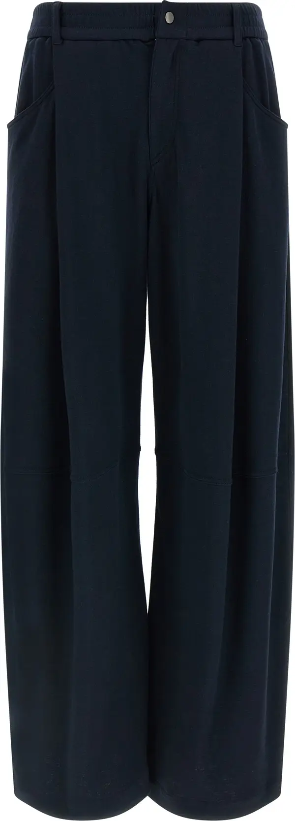 Blue Cotton Casual Pants
