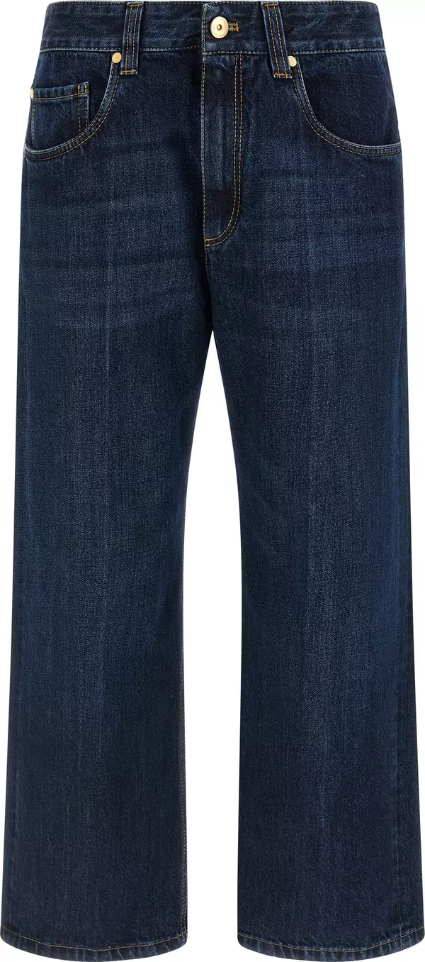 Blue Cotton Cropped Jeans