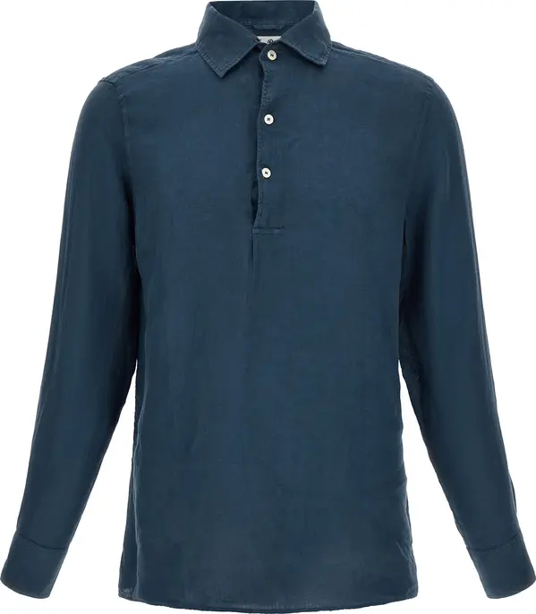 Blue Linen Polo Shirt