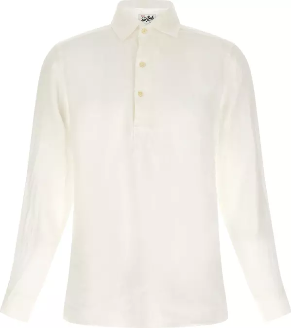White Linen Polo Shirt