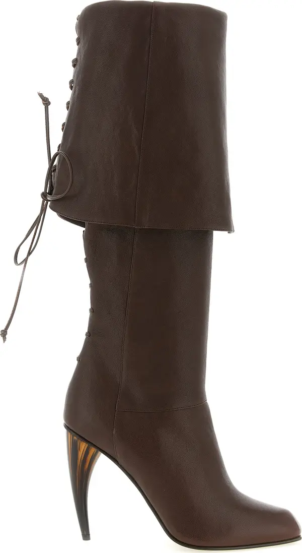 Brown Lamb Leather Over The Knee