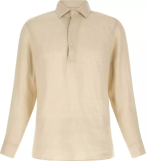 Beige Linen Polo Shirt