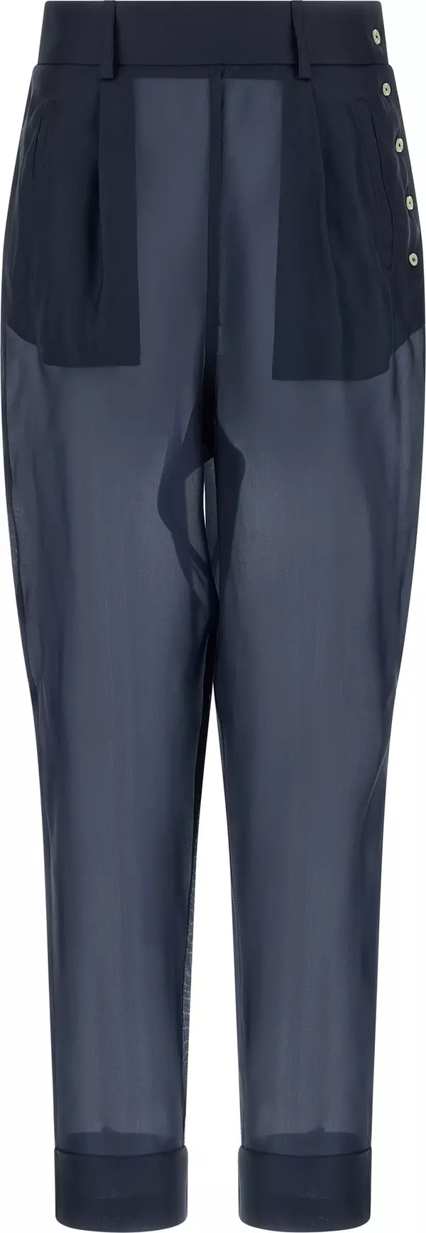Blue Silk Casual Pants