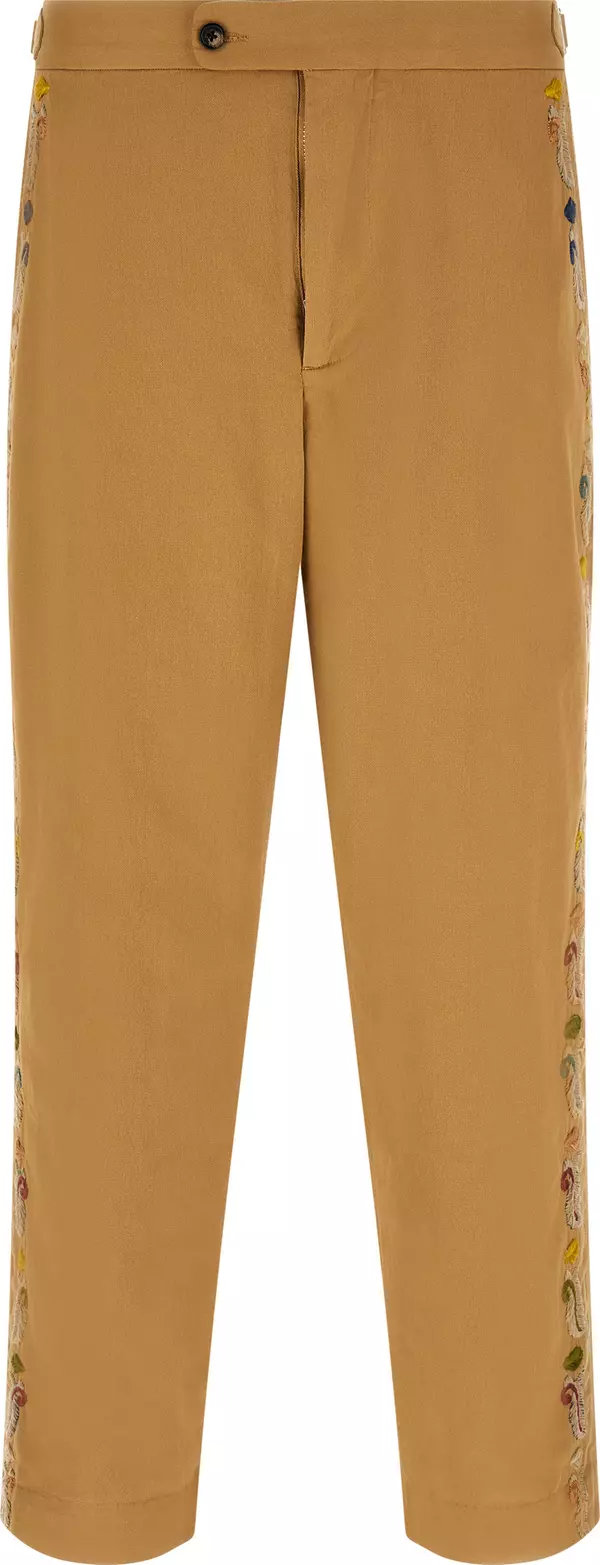 Beige Cotton Casual Pants