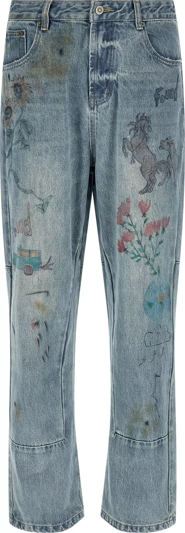 Blue Cotton Straight-Leg Jeans