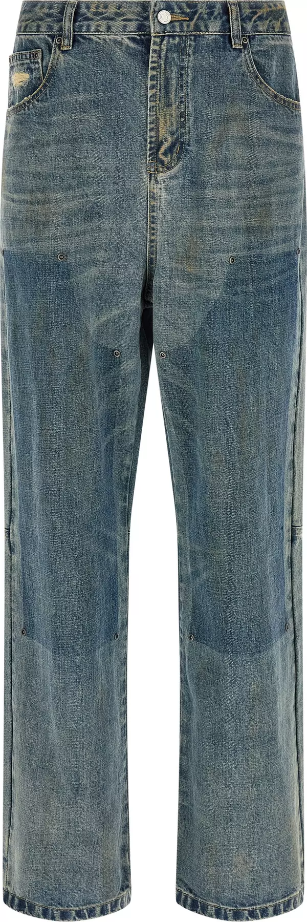 Blue Cotton Straight-Leg Jeans