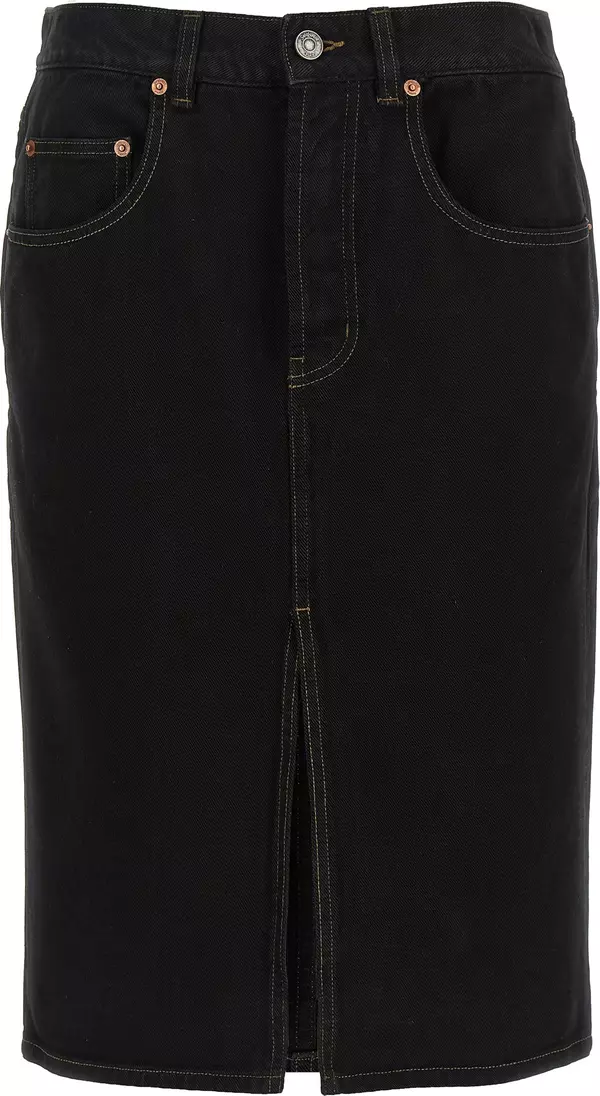 Black Cotton Midi Skirt
