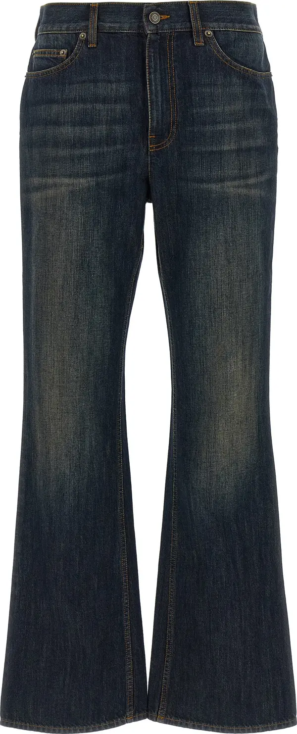 Blue Cotton Flared Jeans