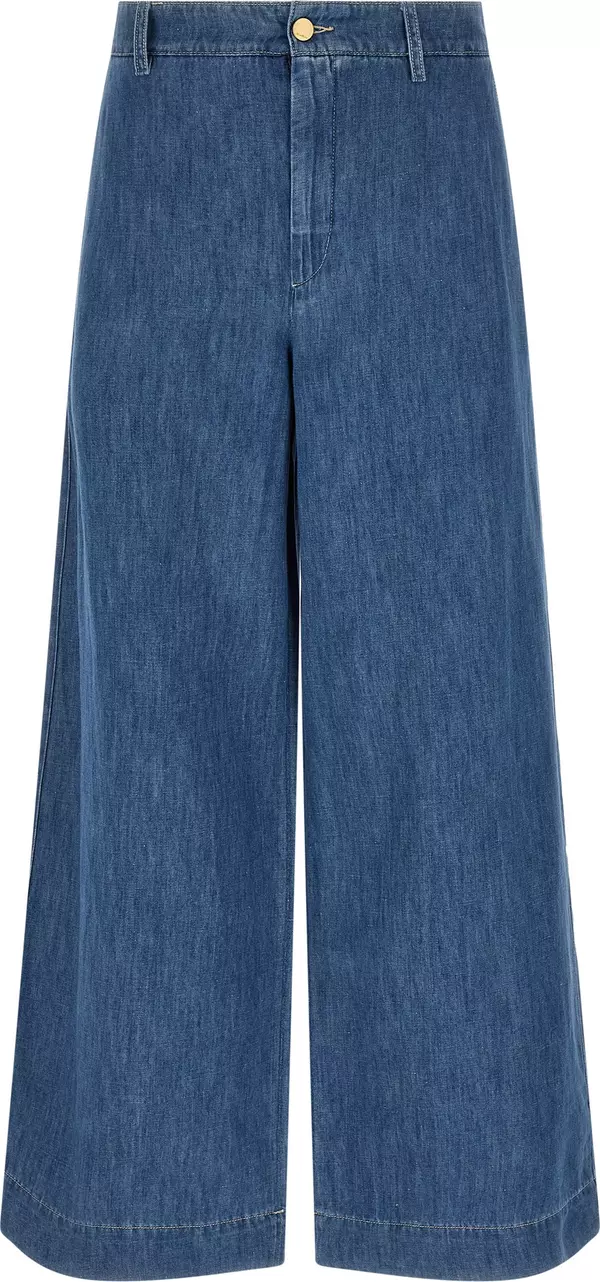 Blue Cotton Cropped Jeans