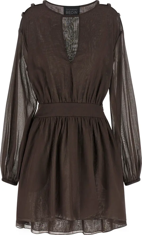 Brown Cotton Short Dress