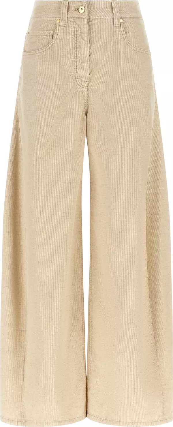 Beige Cotton Casual Pants