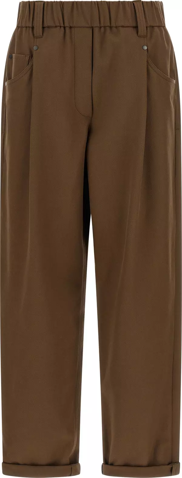Brown Cotton Casual Pants