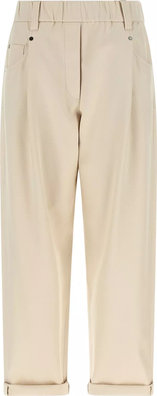 Beige Cotton Casual Pants