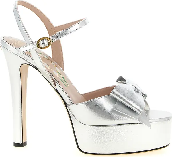 Silver Leather Stiletto Heel Sandals