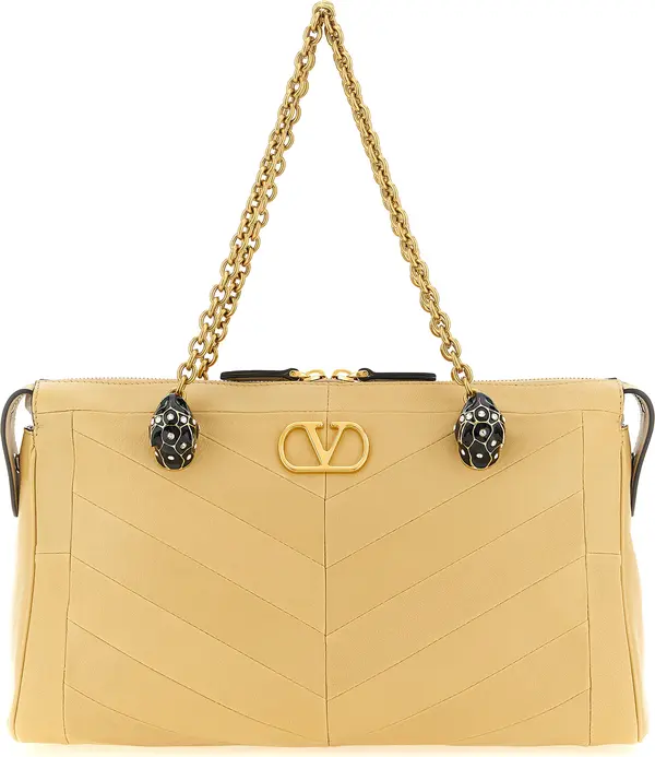 Beige Lamb Leather Shoulder Bag