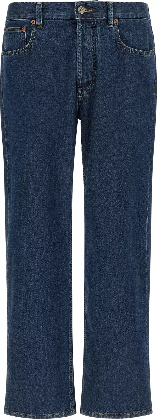 Blue Cotton Straight-Leg Jeans