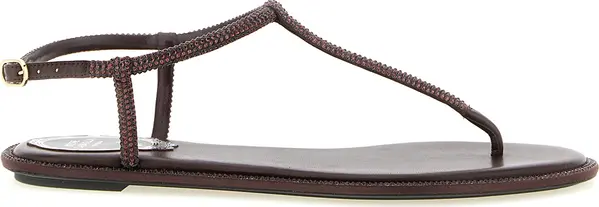 Brown Viscose Flat Sandals