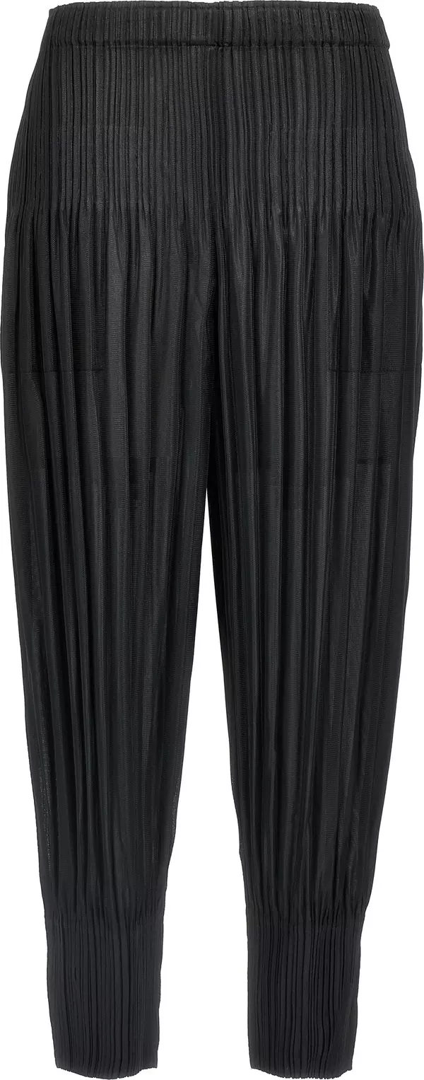 Black Polyester Casual Pants