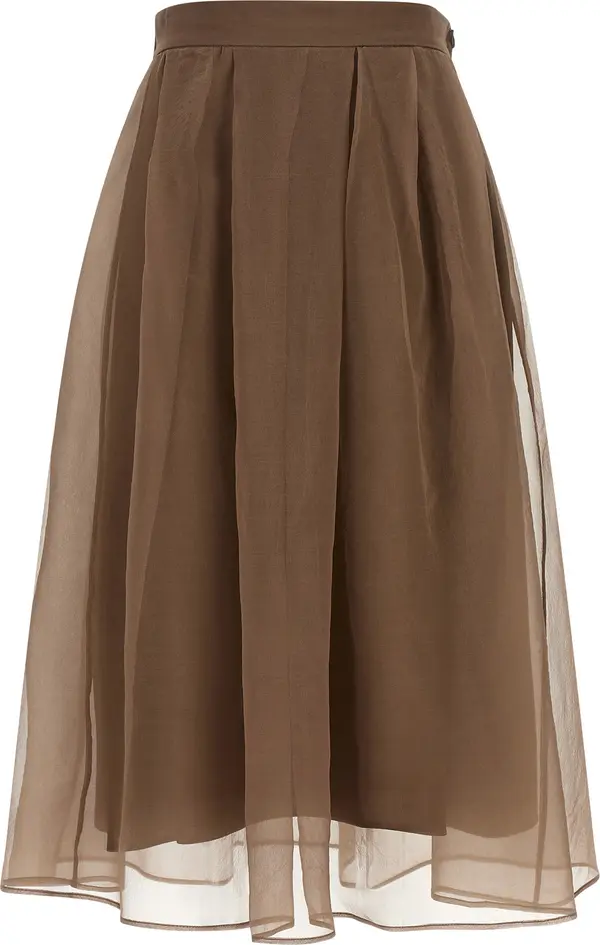 Brown Silk Midi Skirt