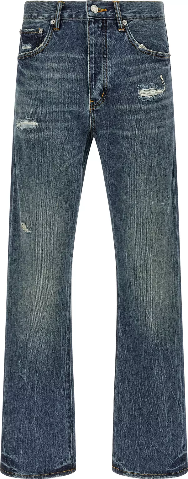 Blue Cotton Straight-Leg Jeans