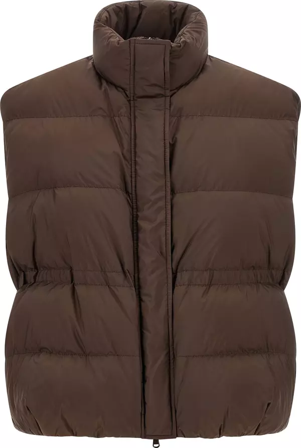 Brown Polyester Sleeveless Jacket