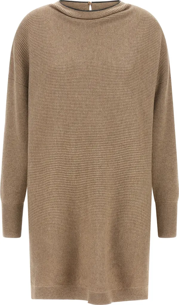Beige Virgin Wool Short Dress