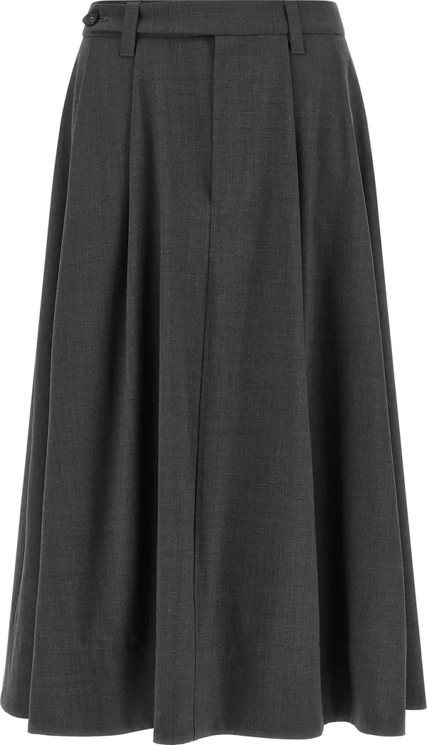 Gray Virgin Wool Midi Skirt