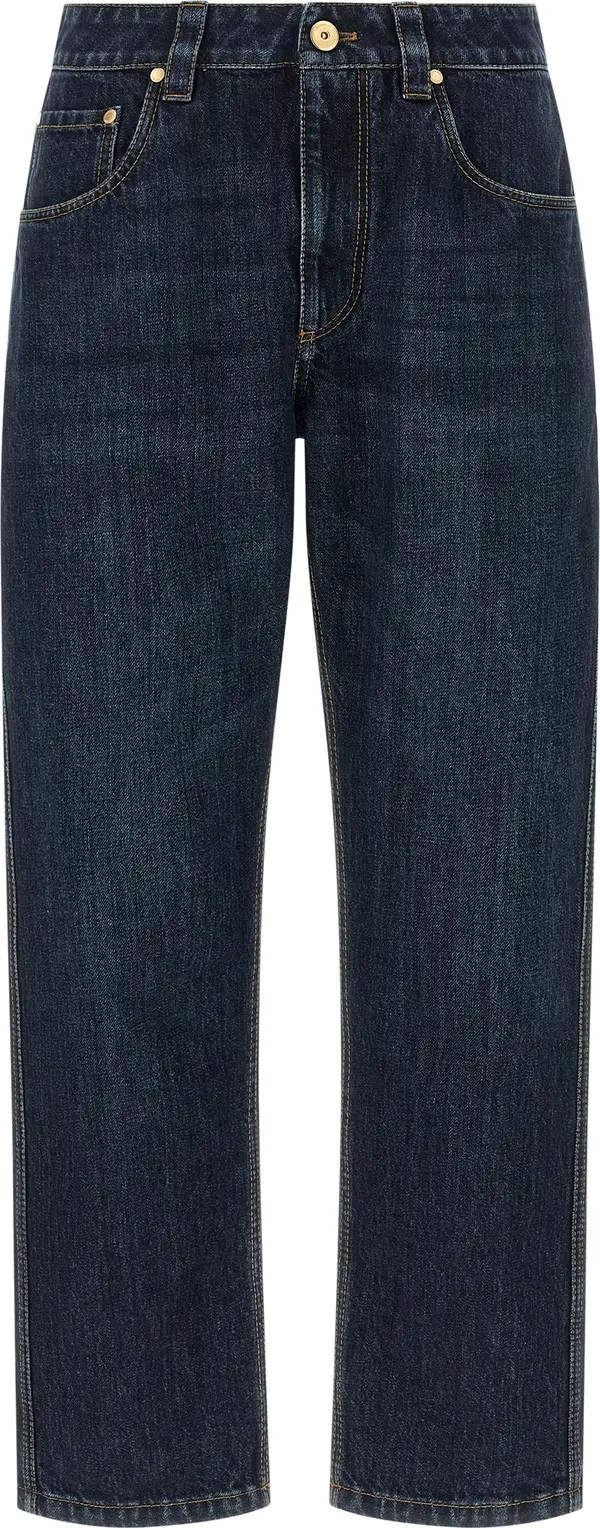 Blue Cotton Straight-Leg Jeans