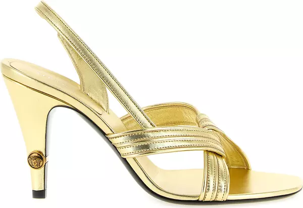 Gold Lamb Leather Stiletto Heel Sandals