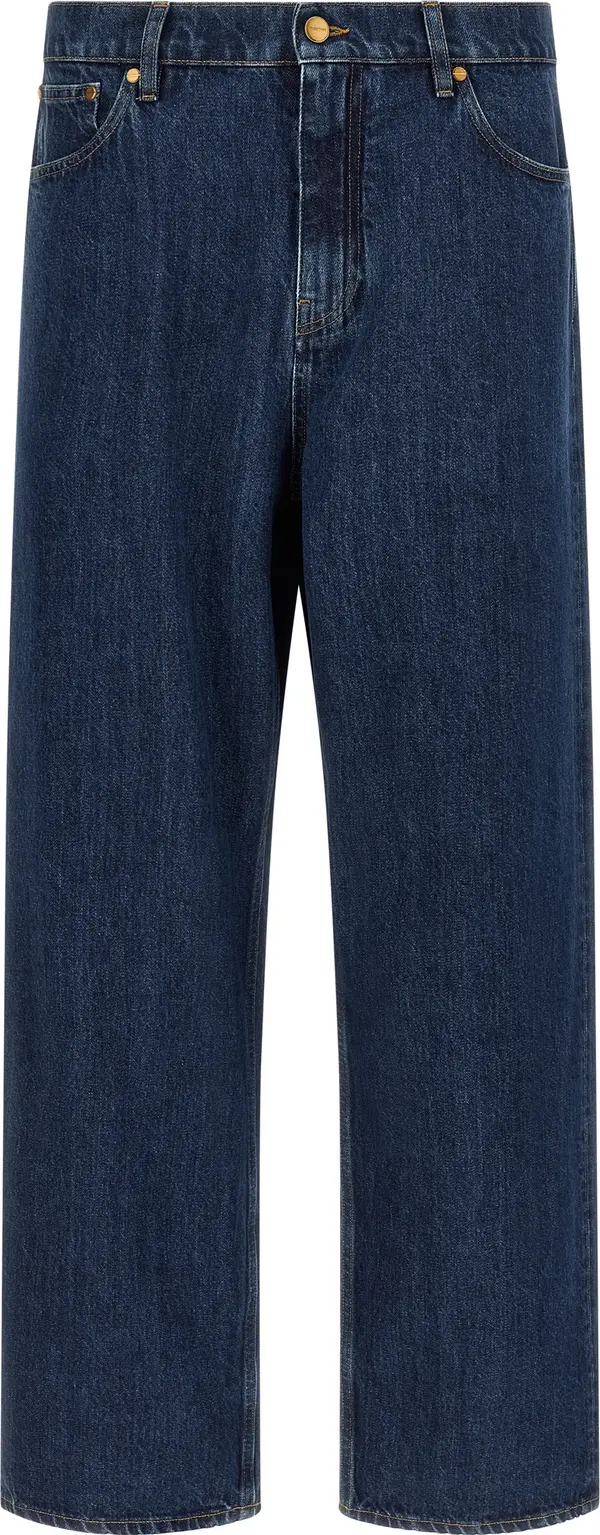 Blue Cotton Straight-Leg Jeans