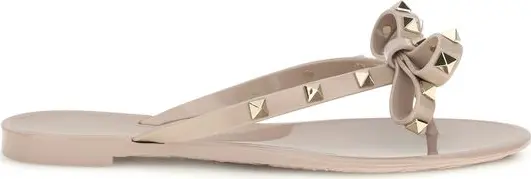 Beige Cotton Flip-Flop Sandals