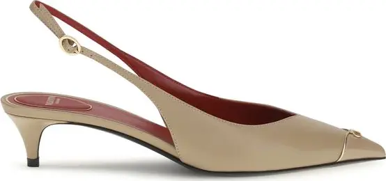 Beige Calf Leather Bos Taurus Mid Heel Pumps