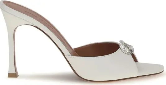 White Calf Leather Bos Taurus Stiletto Heel Sandals