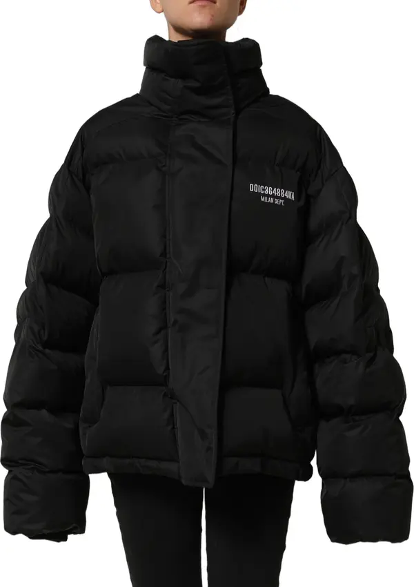 Black DGVIB3 Embroidered Padded Puffer Jacket
