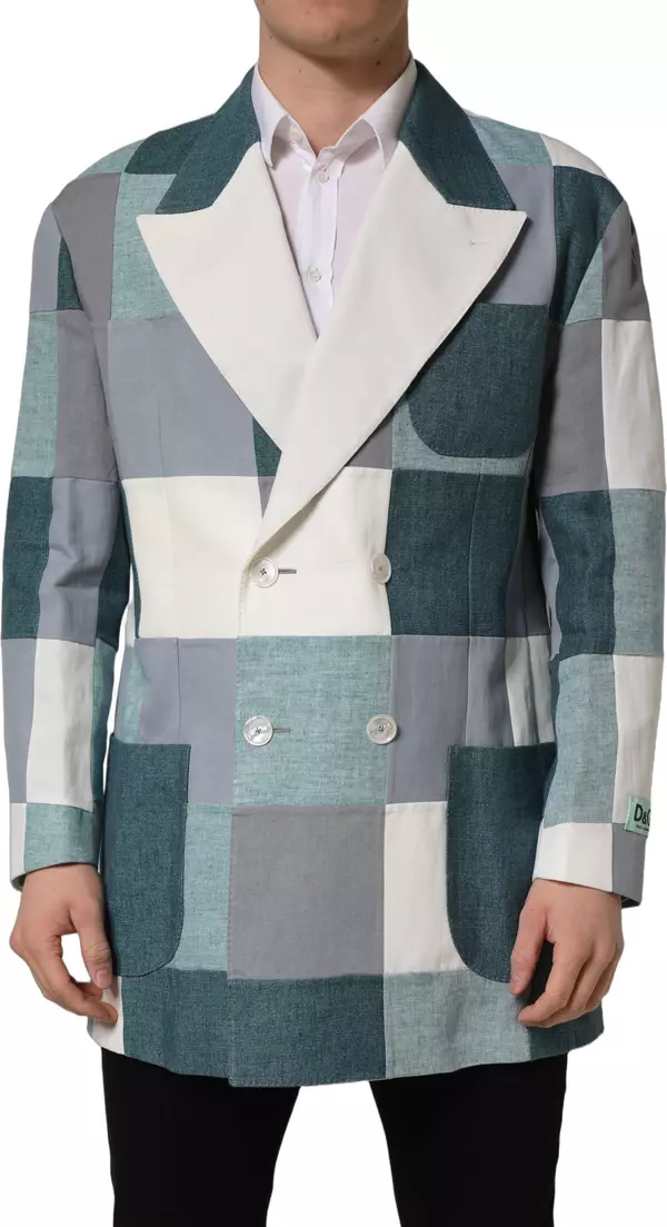 Multicolor Patchwork Linen Double Breasted Jacket
