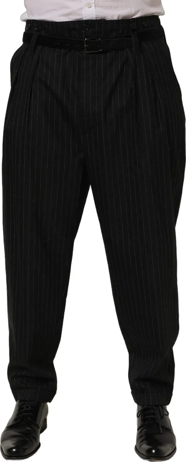 Black Pinstripe Wool Men Dress Trouser Pants