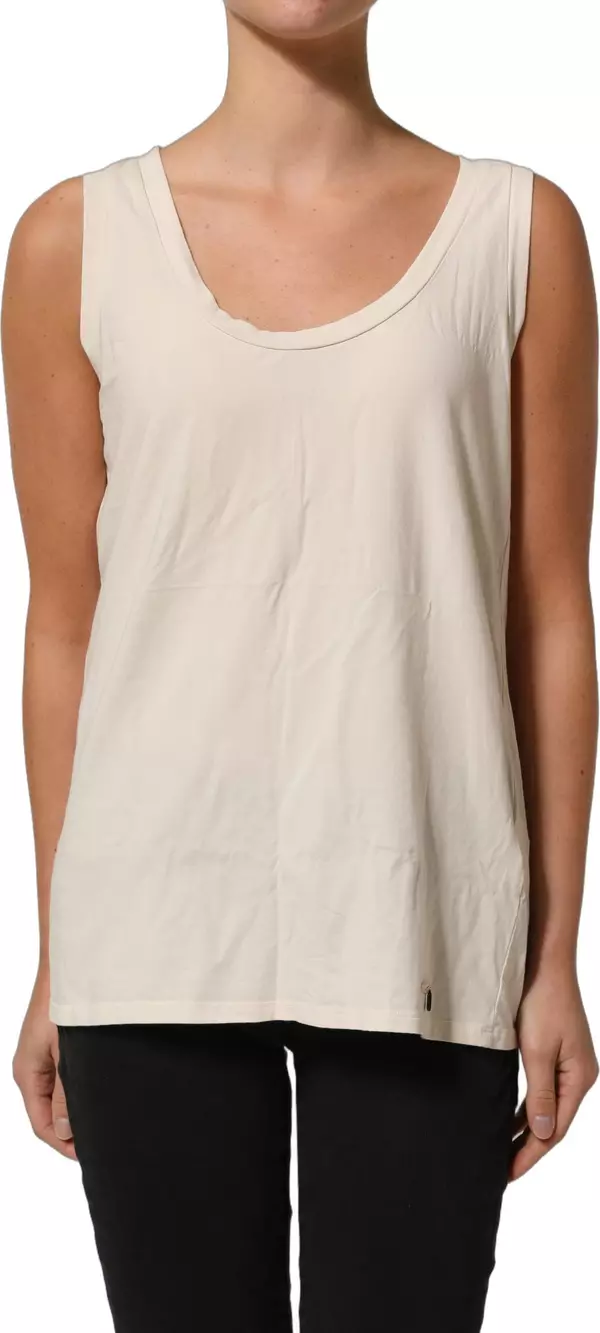 Beige Viscose Sleeveless Round Neck Women Tank Top