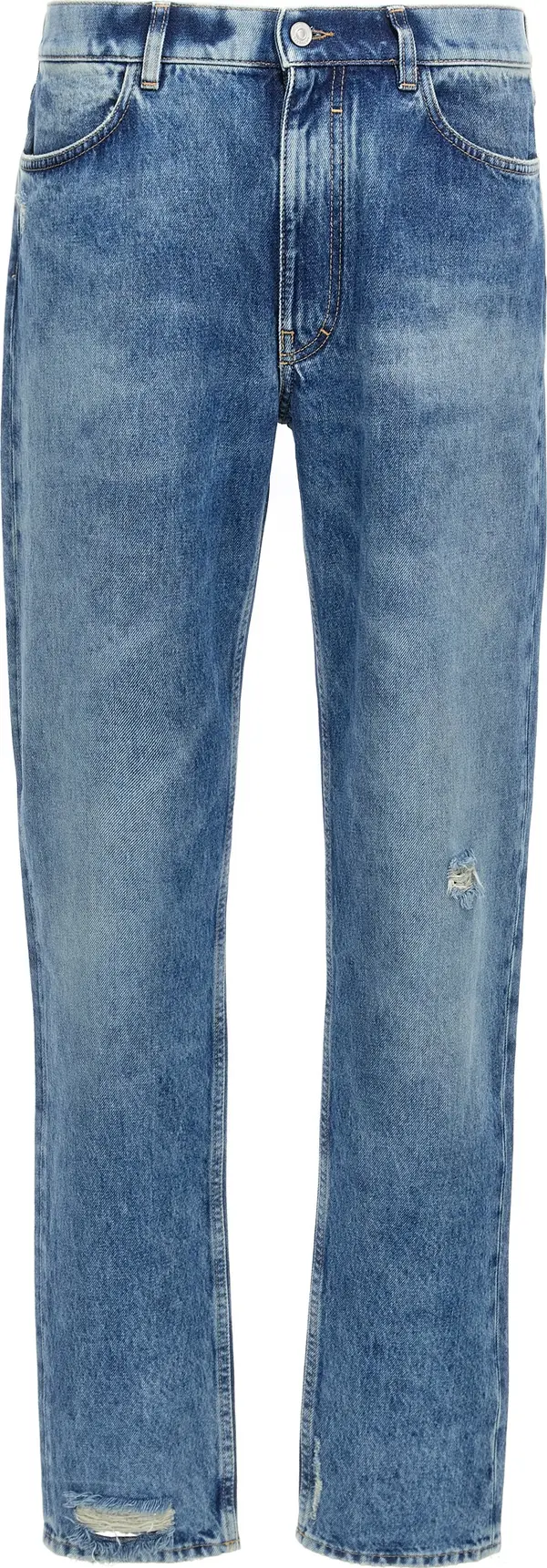 Blue Cotton Straight-Leg Jeans