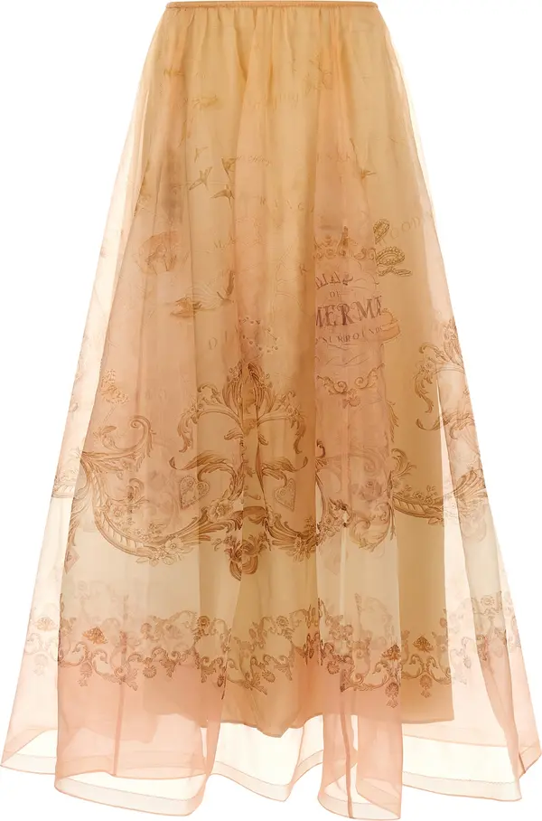 Beige Silk Mini Skirt