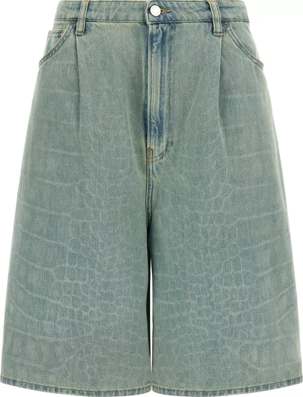 Blue Cotton Bermuda Shorts