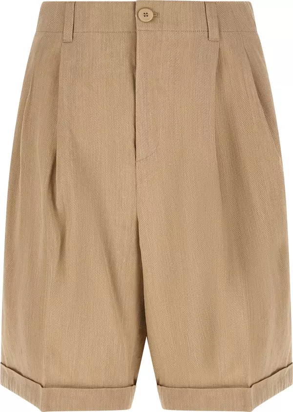 Beige Linen Bermuda Shorts