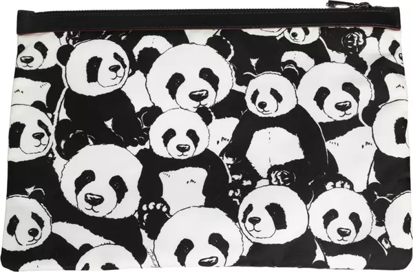 Black White Panda Print Nylon Clutch Men Pouch Borse Bag