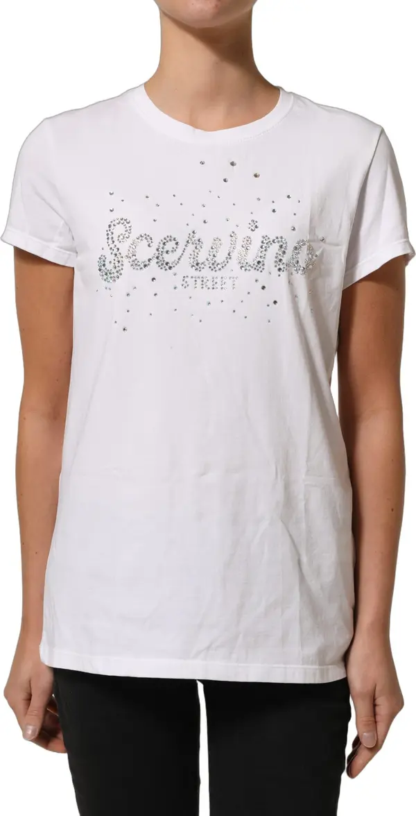 White Crew Neck Short Sleeves Embellished T-shirt