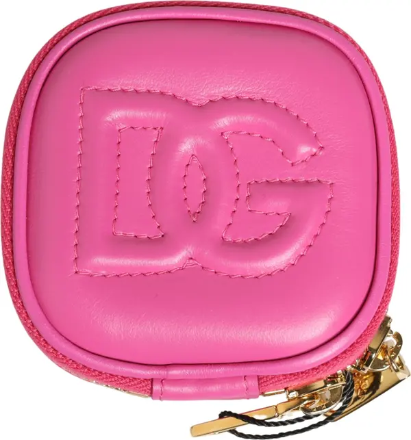 Pink Lamb Leather Embossed Logo Holder Airpod Case