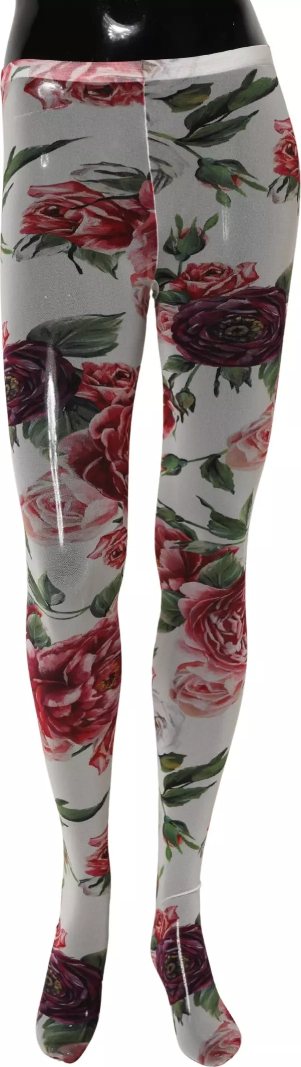 White Nylon Floral Print Tights Stockings Socks