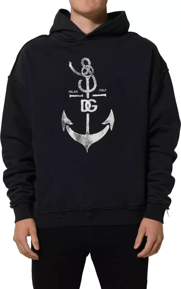 Black Anchor Print Hooded Sweatshirt Sweater
