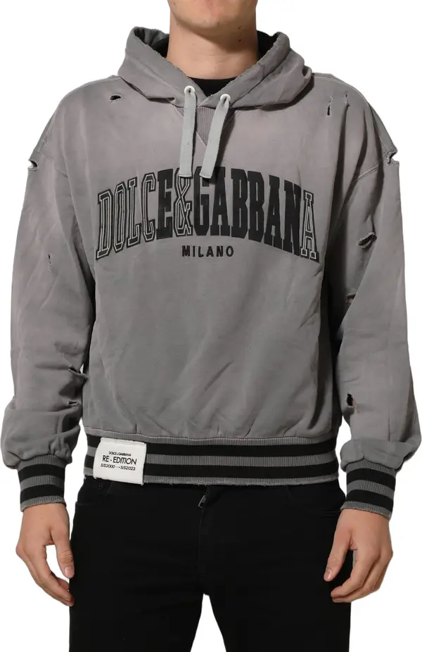 Gray Graphic Hooded Sweatshirt Men Sweater